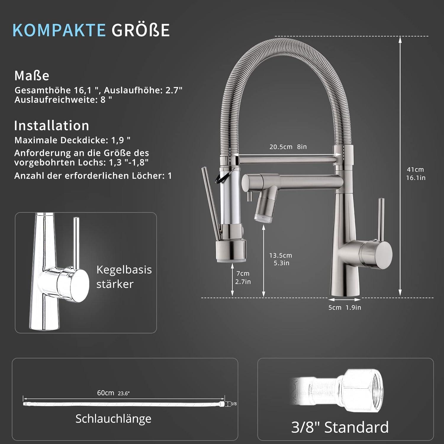 LED Küchenarmatur mit Spiralfeder, 360° Schwenkbar, Zwei