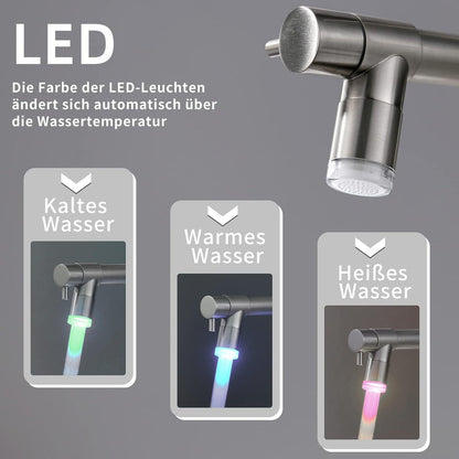 TIMACO LED Küchenarmatur mit Spiralfeder und 360° Schwenkbarer Auslauf
