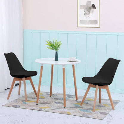 Skandinavischer Esstisch Set mit 2 Stühlen – 80x80cm Weiß/Schwarz