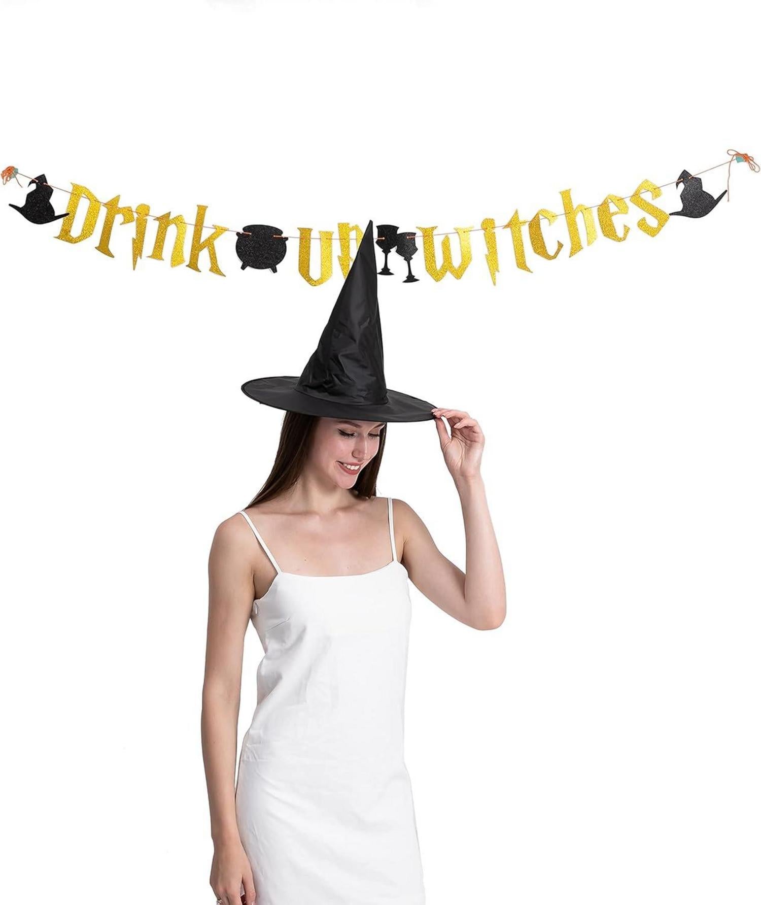12 Stück Halloween Hängende Hexenhut Dekoration Schwarzes Zubehör für