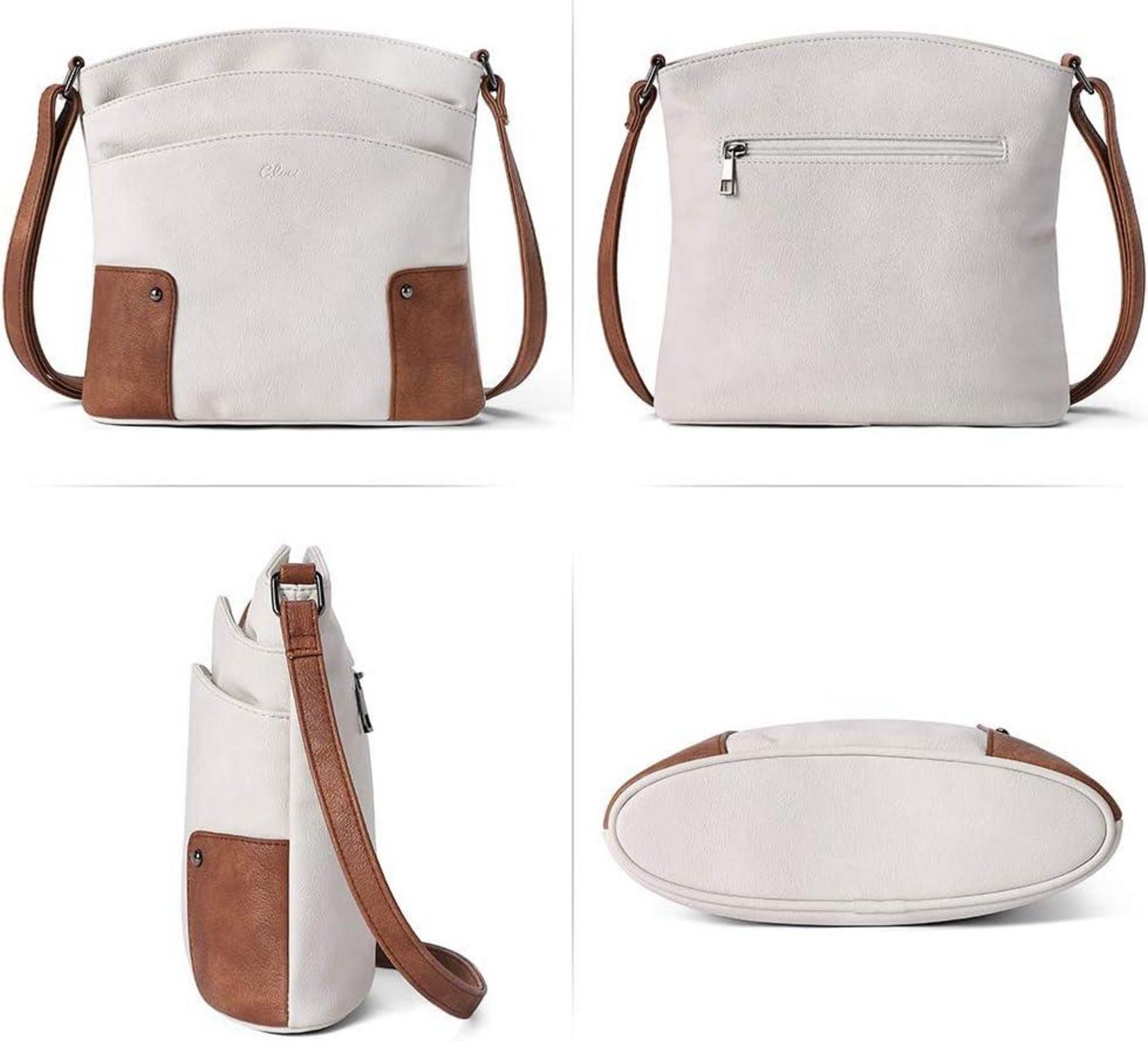CLUCI Damen Umhängetasche Crossbody Clutch Beige Braun PU-Leder