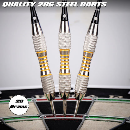 Dartscheibe Kork 45CM Steeldart Set 6 Dartpfeile Metallspitze Zahlenring Werkzeug Oche-Linie Wandhalterung