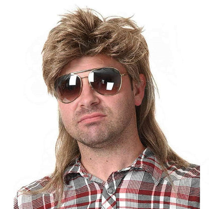 Hellbraune Vokuhila 80er Mullet Männerperücke Lang Haar Cosplay