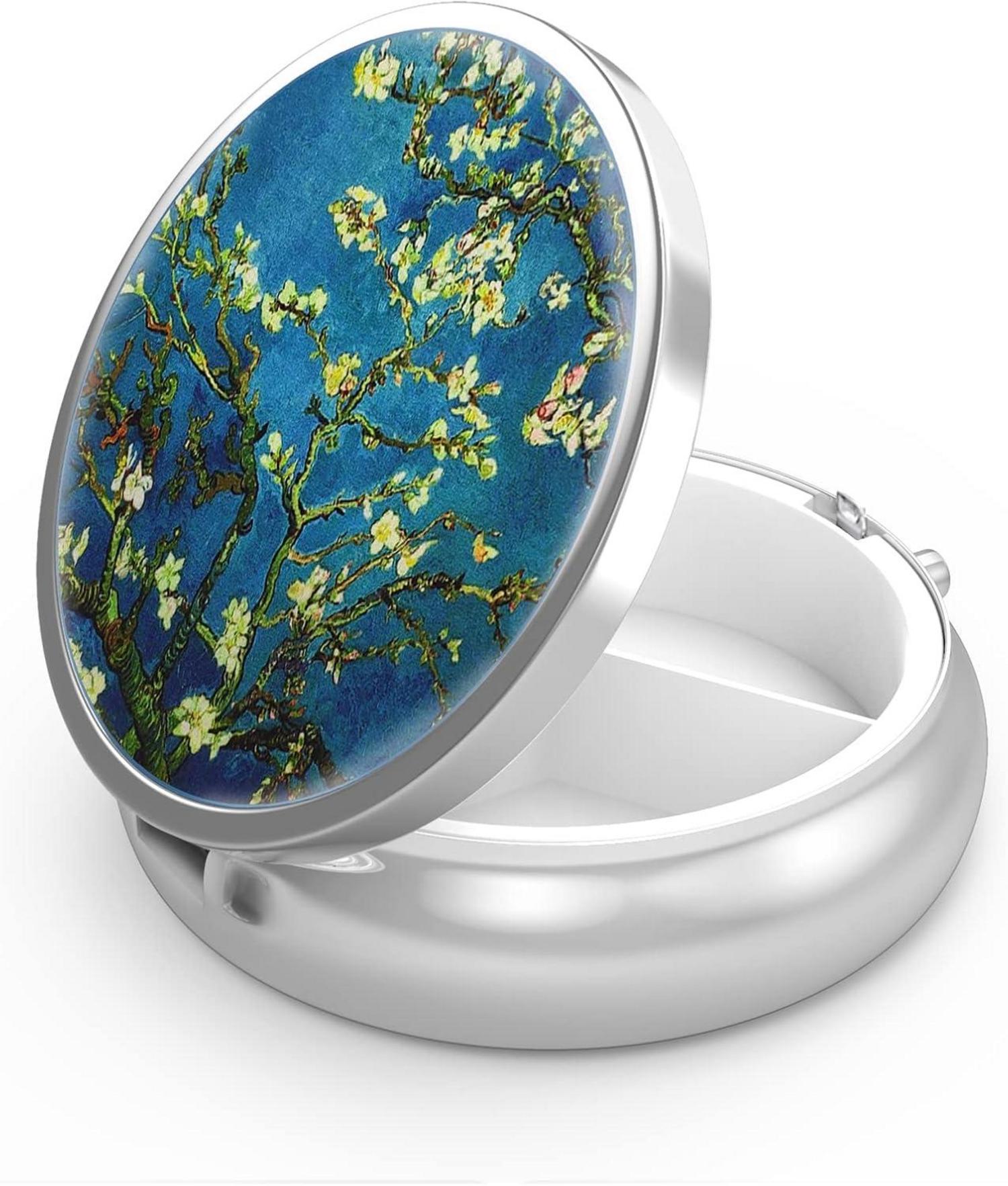 Pillendose 3 Fächer Tragbare Metall Organizer Van Gogh Mandelblüte