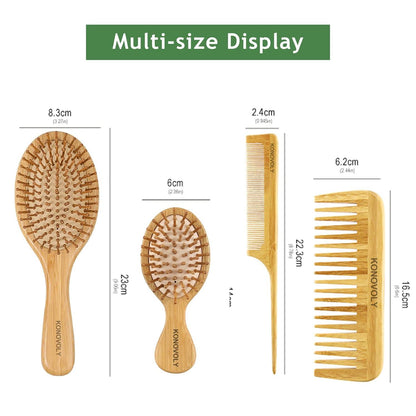 Bambus Haarbürste Set 4-teilig Geschenkset Naturhaarbürste für Haare lockig dünn