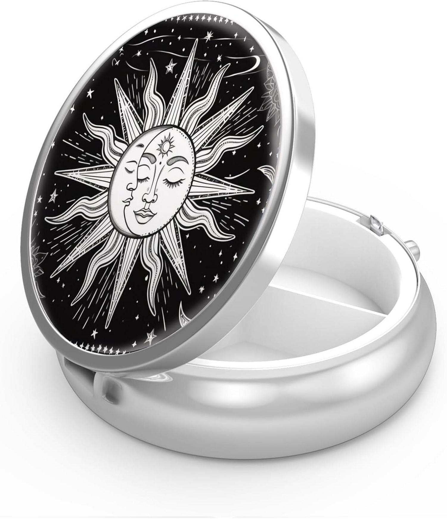 Pillendose 3 Fächer Medizin Vitamin Organizer Sonne Mond 01