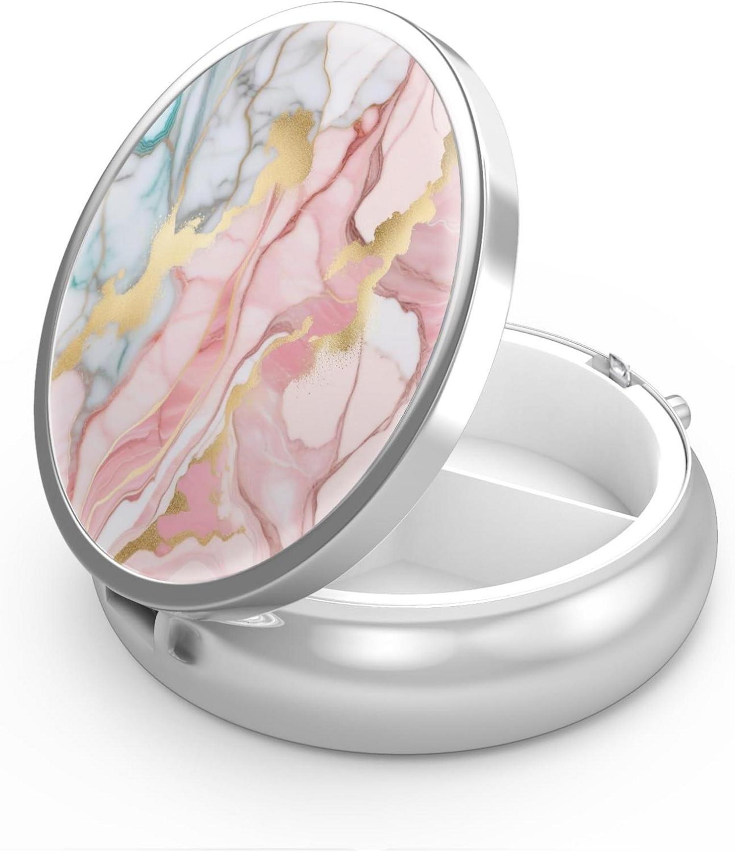 Pillendose 3 Fächer Tragbare Medizin Organizer - Orange Pink Marmor