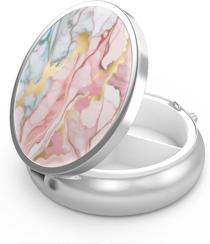 Pillendose 3 Fächer Tragbare Medizin Organizer - Orange Pink Marmor