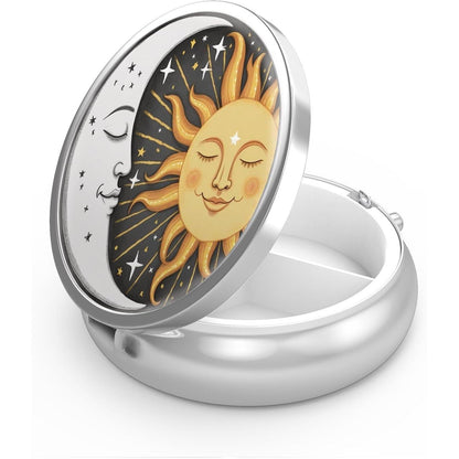 Tragbare Pillendose 3 Fächer Metall Medizin Organizer Sonne