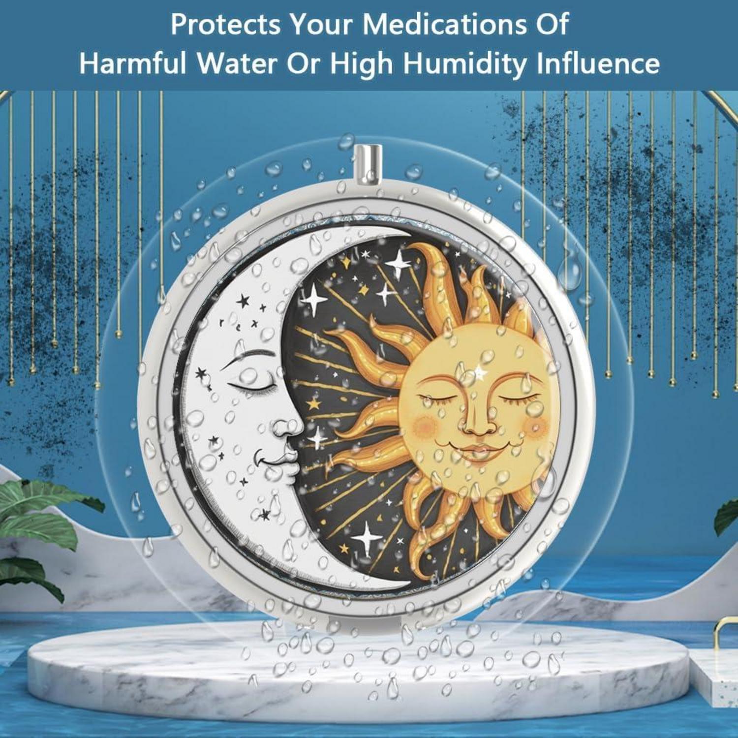 Tragbare Pillendose 3 Fächer Metall Medizin Organizer Sonne