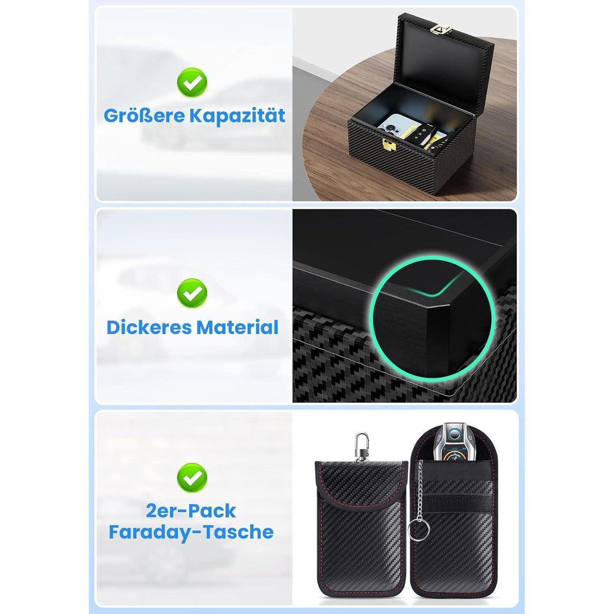 Keyless Go Schutzbox & Faraday Tasche – 2er Set für Autoschlüssel