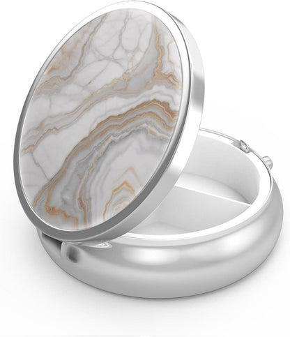 Pillendose 3 Fächer Tragbare Metall Medizin Organizer Grau Marmor Gold