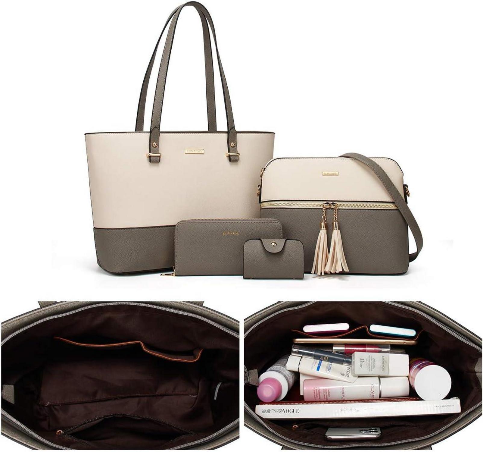 Damen Handtasche Set Tote Schultertasche Umhängetasche 4-teilig