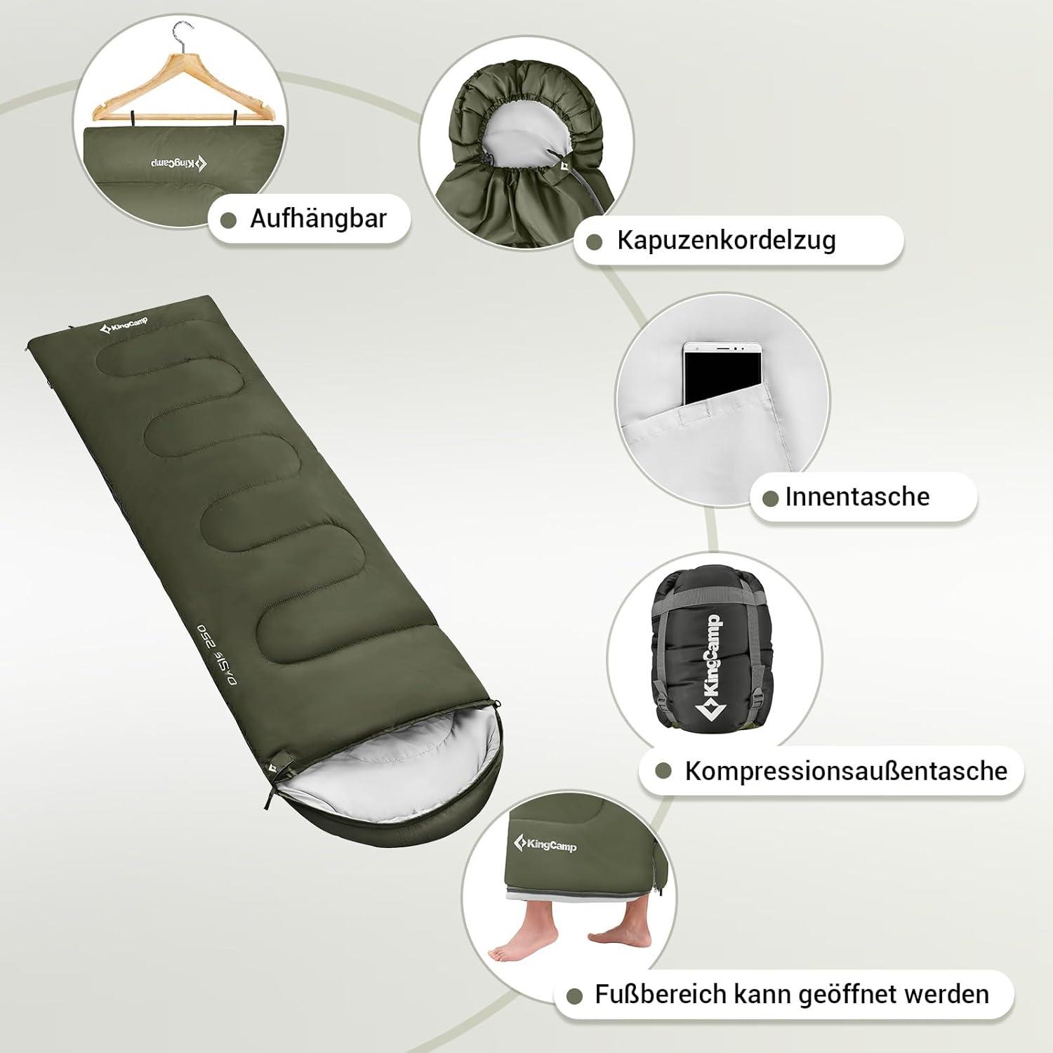 KingCamp Deckenschlafsack Camping 3-4 Jahreszeiten Erwachsene Kinder Outdoor 220×75cm
