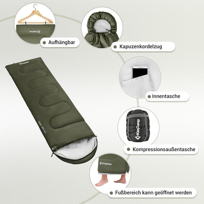 KingCamp Deckenschlafsack Camping 3-4 Jahreszeiten Erwachsene Kinder Outdoor 220×75cm