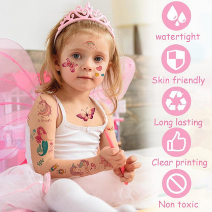 Kinder Tattoo Sticker Set Mädchen Schmetterling Einhorn Meerjungfrau