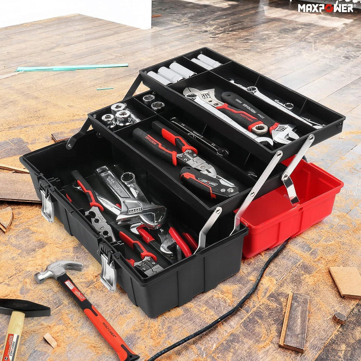 Werkzeugkoffer groß mit 3 Laden, 42cm, schlagfestem Kunststoff