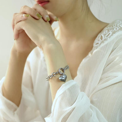 Damen Armband Edelstahl mit Herz Anhänger in Silberfarbe