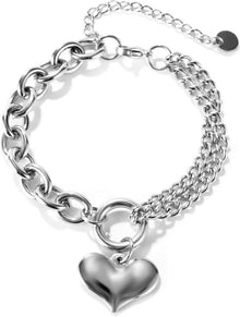 Edelstahl Armband mit Herz Anhänger für Damen Silberfarben