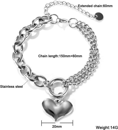 OSTAN Damen Edelstahl Armband mit Herz Anhänger Silberfarben