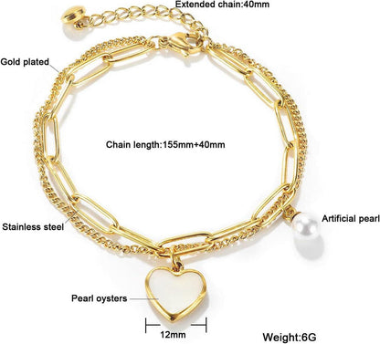 Damen Armband mit Herz-Anhänger Edelstahl Gold 15,5 + 4 cm mit Box