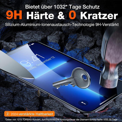 TORRAS Diamant-Schutzfolie iPhone 13 Mini Panzerglas 2x 9H+ Schutz inkl. Profi-Positionierhilfe Transparent