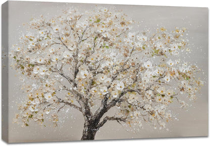 Blumige Baum Leinwandbilder mit Rahmen - Abstraktes Bild 30x40cm