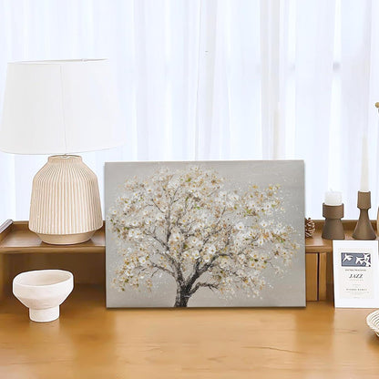 Blumiges Cerasus Baum Leinwandbild mit Rahmen 30x40cm Braun