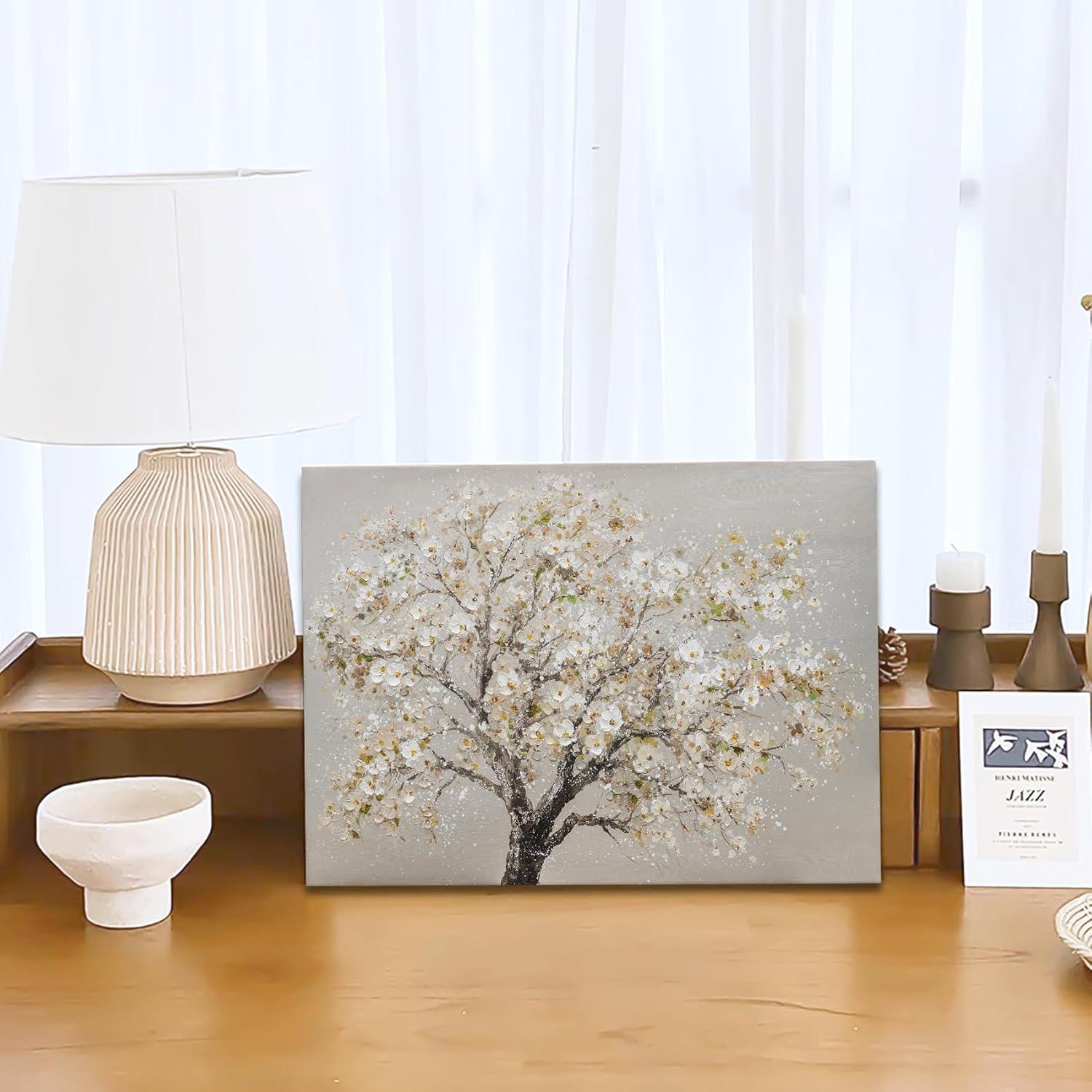 Blumiges Cerasus Baum Leinwandbild mit Rahmen 30x40cm Braun