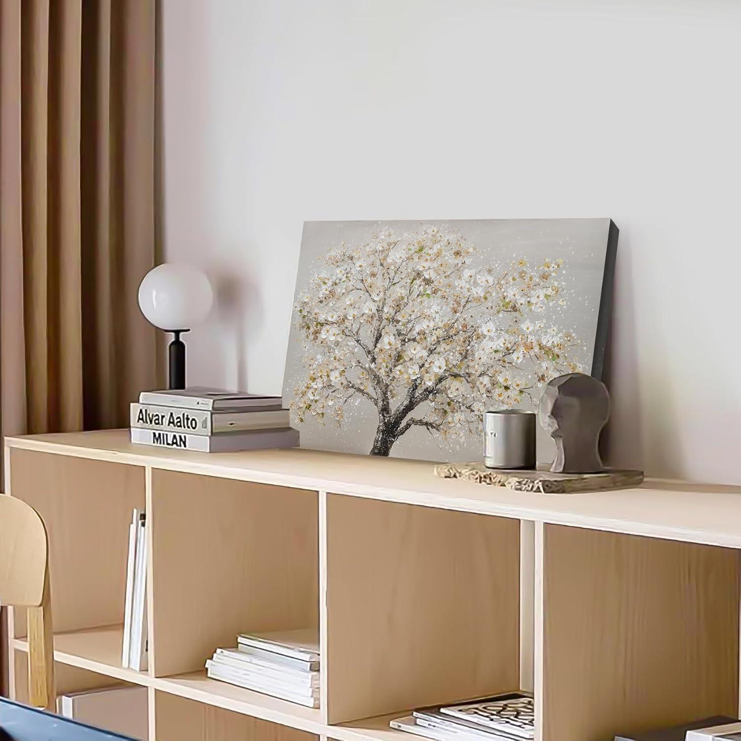 Blumige Baum Leinwandbilder mit Rahmen - Abstraktes Bild 30x40cm