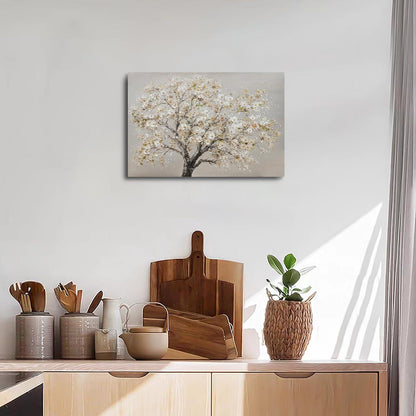 Blumig Cerasus Baum Leinwandbild mit Rahmen Braun 30x40cm