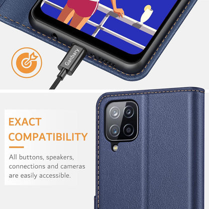 Handyhülle Samsung Galaxy A12/M12 Leder Tasche Flipcase Blau