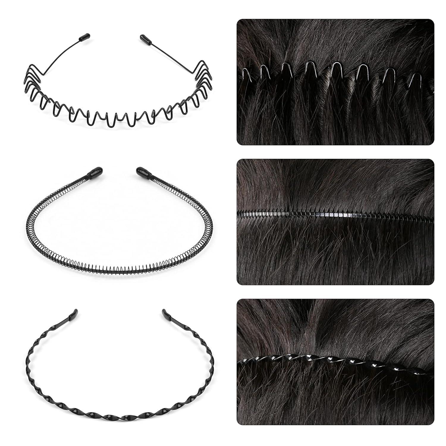 6er Set Schwarz Metall Haarreifen Unisex Stirnband Haarband Set