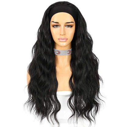 Synthetische Body Wave Stirnband Perücke – Lang, Schwarz, 26 Zoll