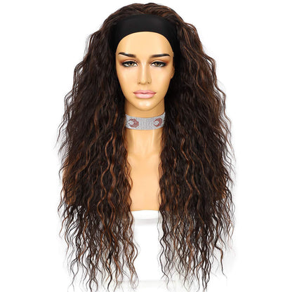 Lockige Stirnband Perücke Braun – Synthetisch, 26 Zoll, Glueless