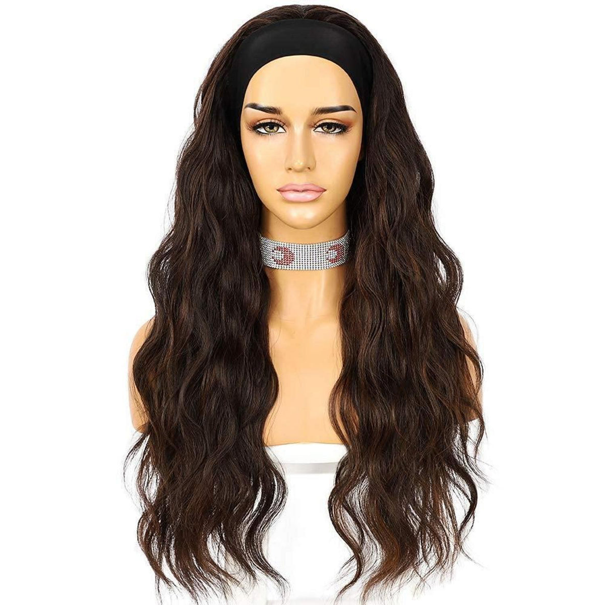 Synthetische Body Wave Stirnband Perücke Braun 26 Zoll