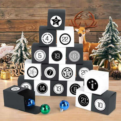 Adventskalender Schwarz Weiß Befüllen DIY Geschenkboxen 24