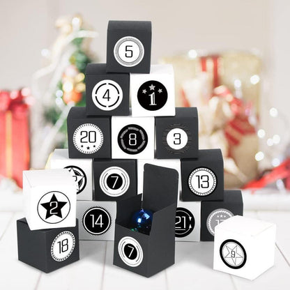 Adventskalender Schwarz Weiß Befüllen DIY Geschenkboxen 24