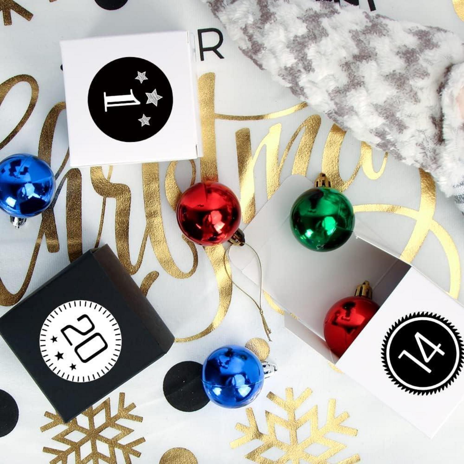 Adventskalender zum Befüllen 24 DIY Geschenkboxen Sterne Schwarz
