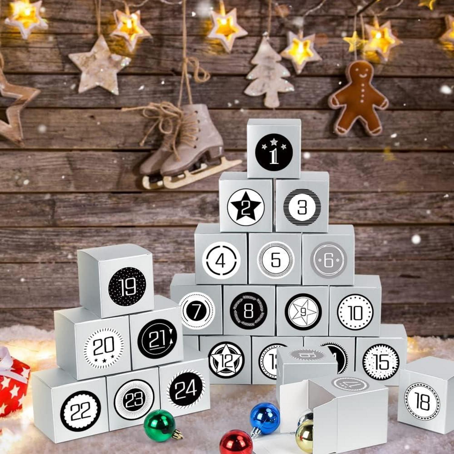 Adventskalender selber befüllen 24 Schachteln DIY Geschenkboxen Zahlenaufklebern