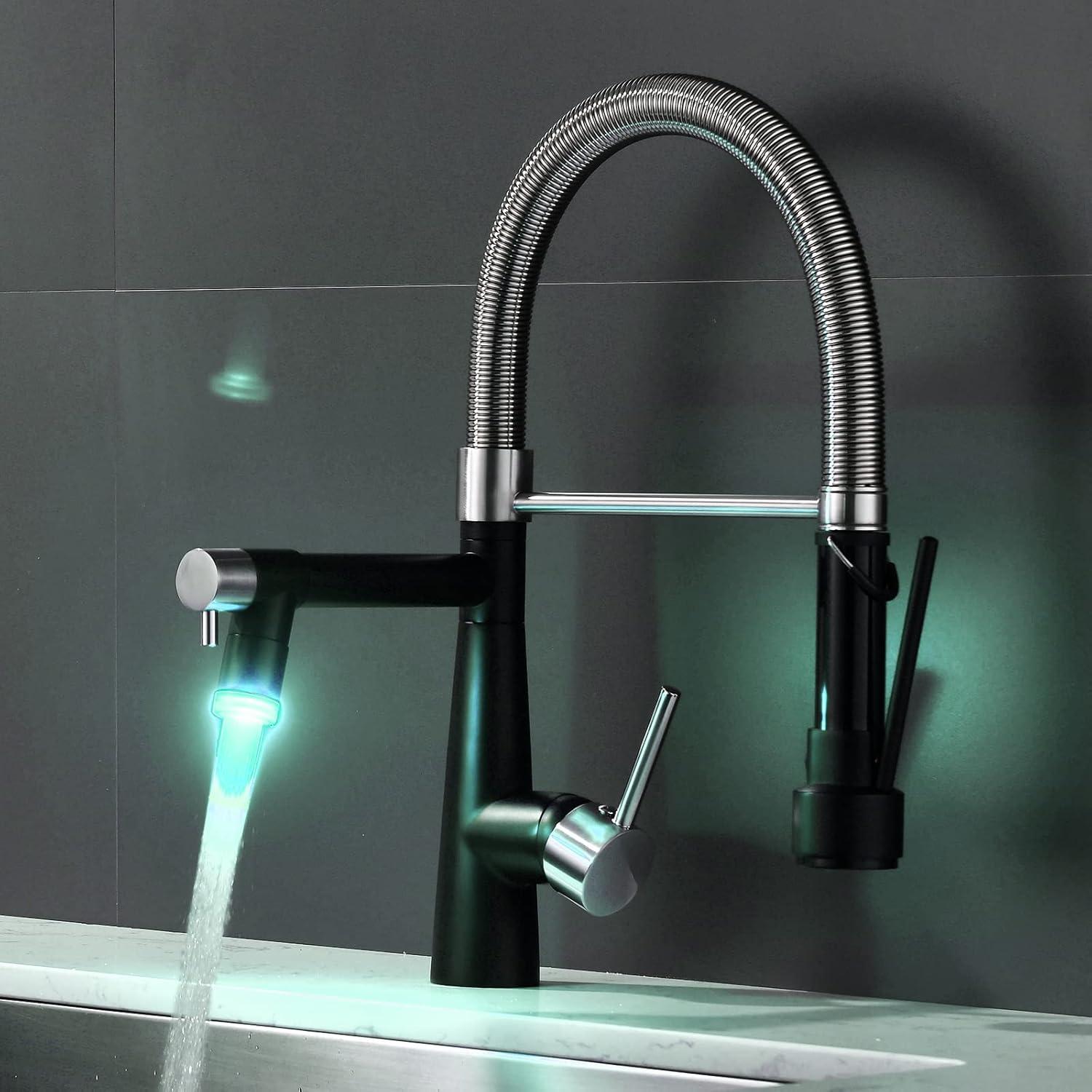 LED Schwarz Wasserhahn Küche mit Brause 360° Schwenkbar - Ausziehbar