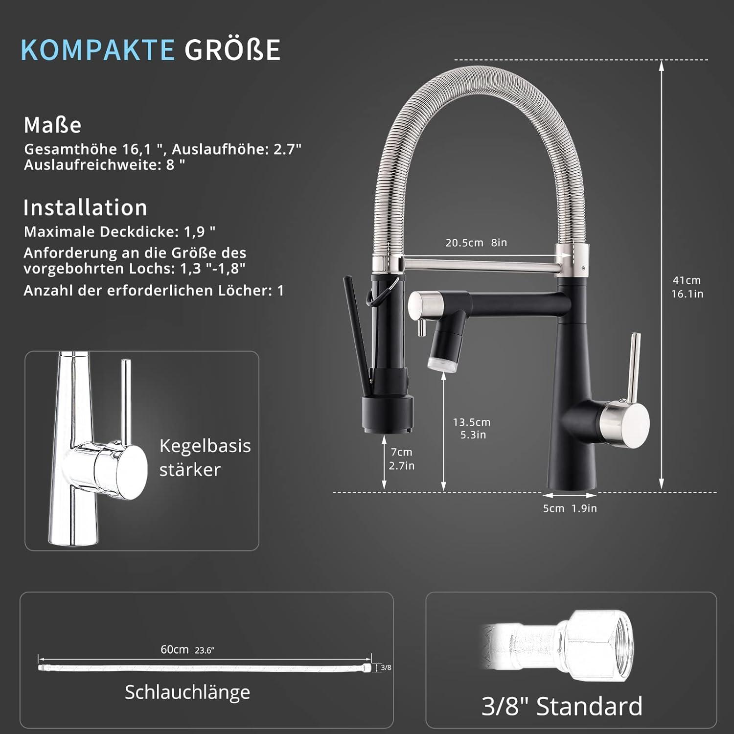 LED Gebürsteter Nickel Schwarz Wasserhahn Küche mit Schloss