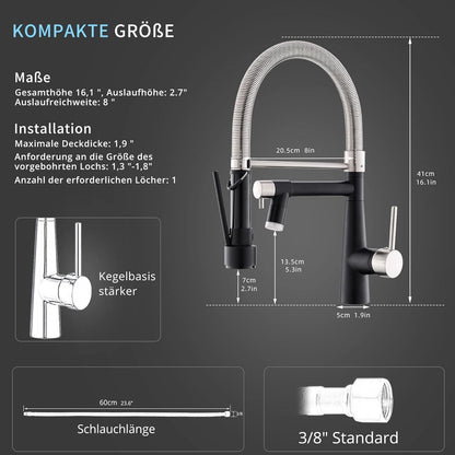 LED Gebürsteter Nickel Schwarz Wasserhahn Küche mit Schloss