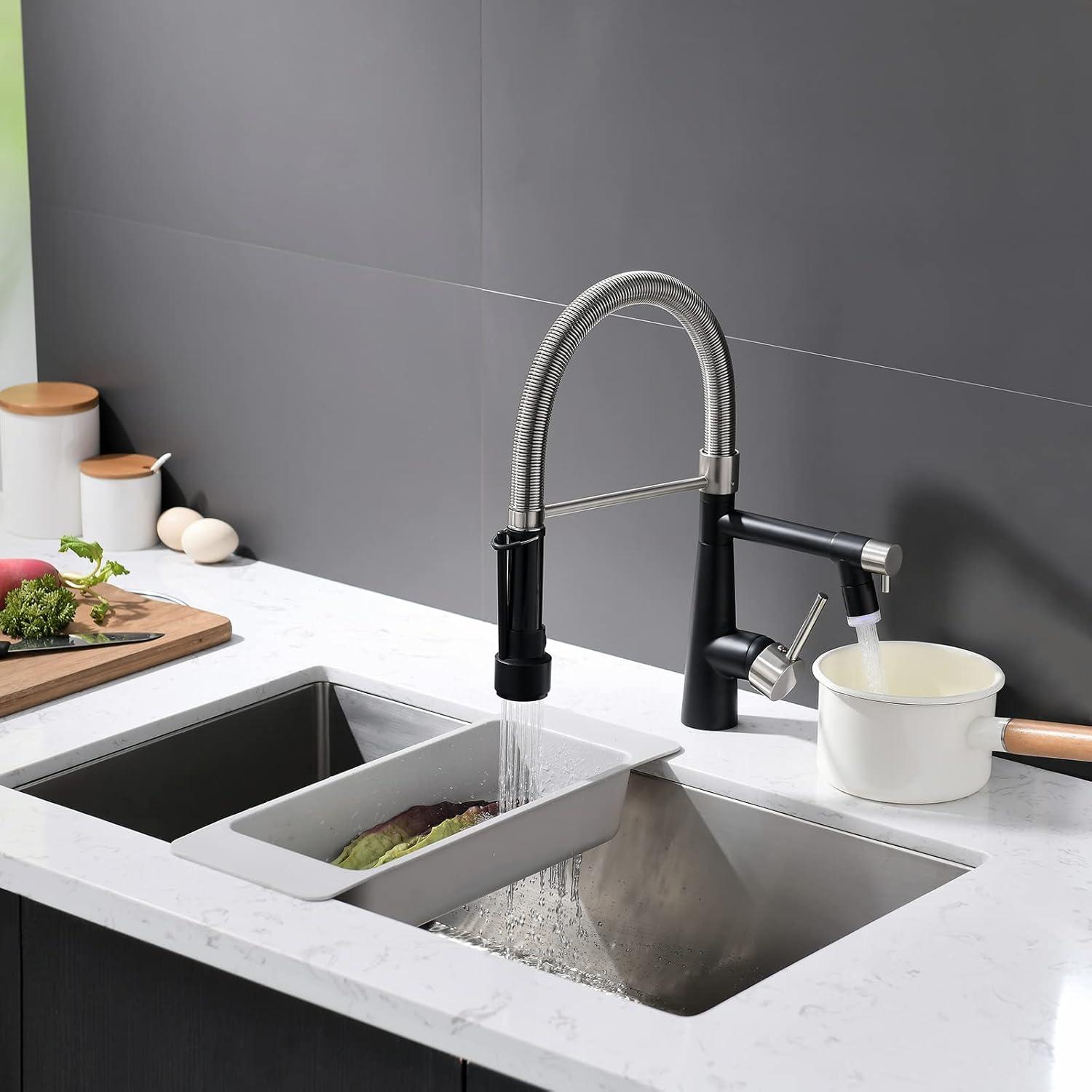 LED Wasserhahn Küche Gebürstetes Nickel Schwarz Schloss Brause Pull-Down-Spray