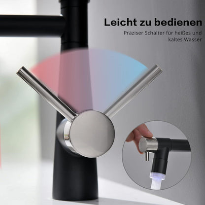 LED Gebürstetes Nickel Schwarz Wasserhahn Küche mit Schloss Brause