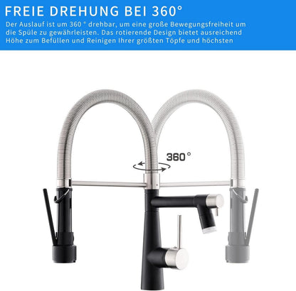 TIMACO LED Gebürstetes Nickel und Schwarz Wasserhahn Küche mit Schloss Brause Ausziehbar
