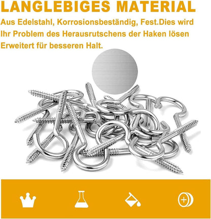 Schraubhaken Edelstahl 10 Stück, Deckenhaken, Einschraubhaken M3-40mm