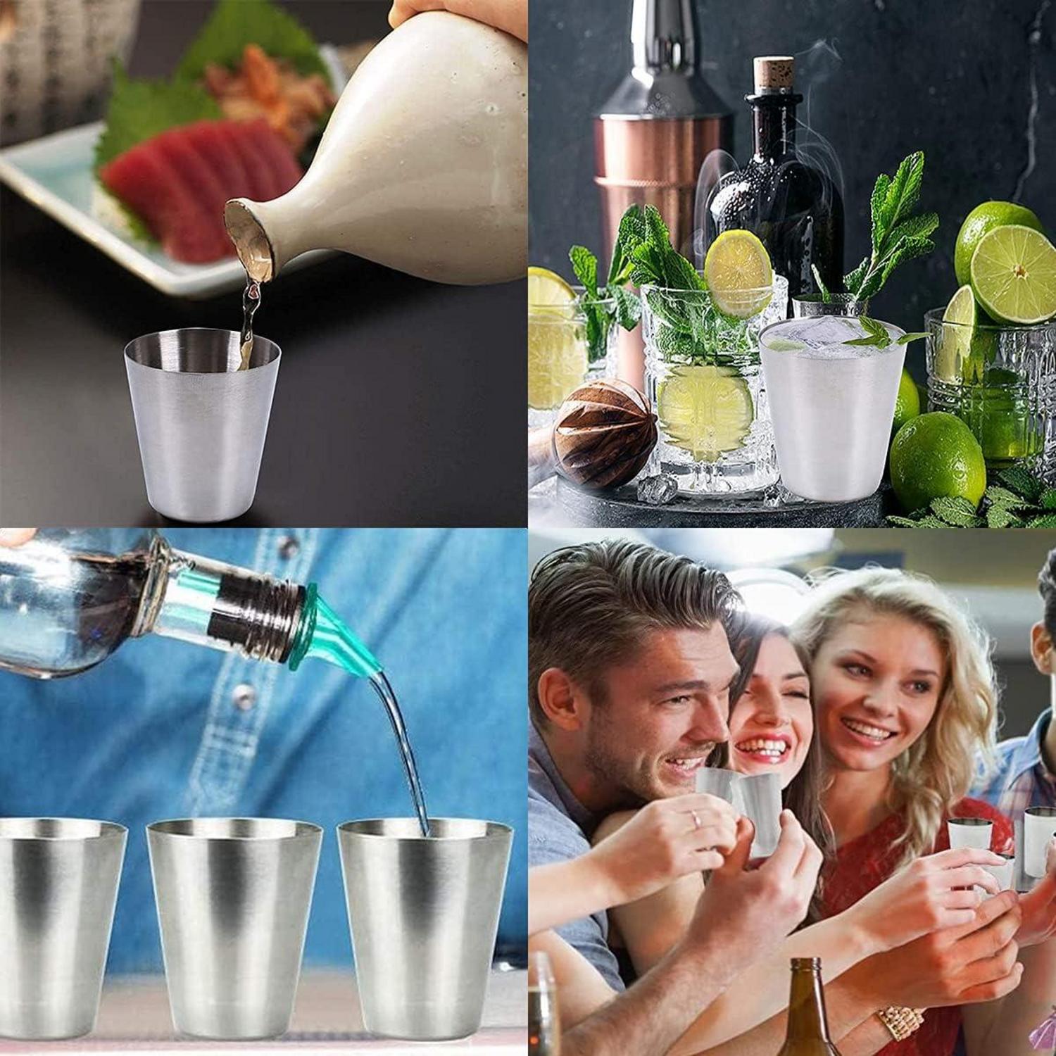 Edelstahl Shot Gläser Set 16er Klein Tragbar Stapelbar Becher Camping