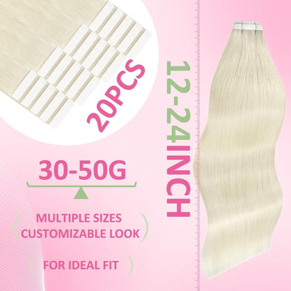 Echthaar Tape Extensions Platinblond 30cm 30g