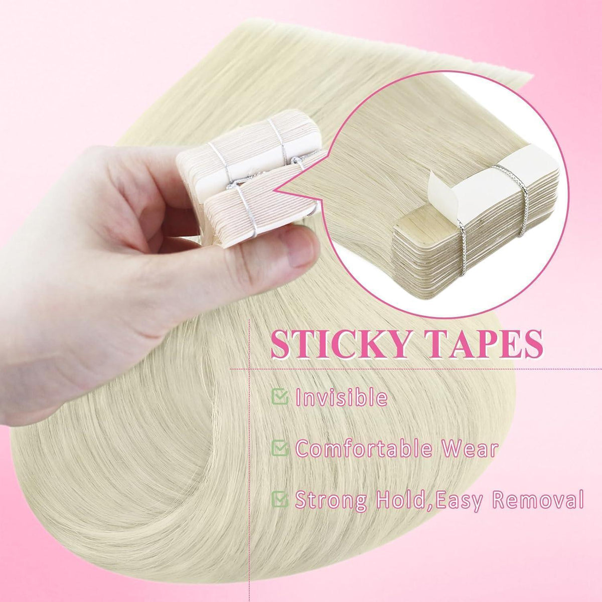 Echthaar Tape Extensions Platinblond 30cm 30g